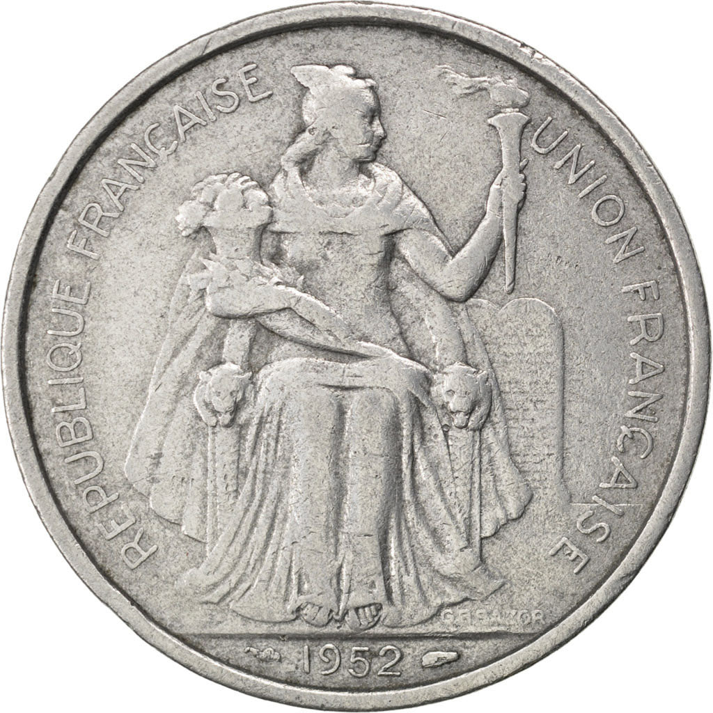 FRENCH OCEANIA, 5 Francs, 1952, KM #4, VF(20-25), Aluminum, 31, Lecompte #24,...