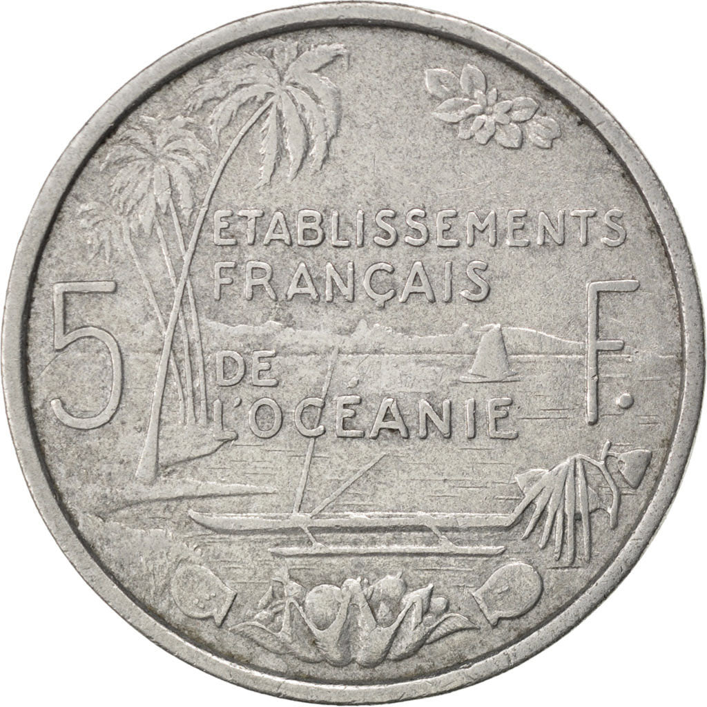 FRENCH OCEANIA, 5 Francs, 1952, KM #4, VF(20-25), Aluminum, 31, Lecompte #24,...