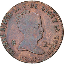 SPAIN, 8 Maravedis, 1844, Segovia, KM #531.3, VF(20-25), Copper, 10.07