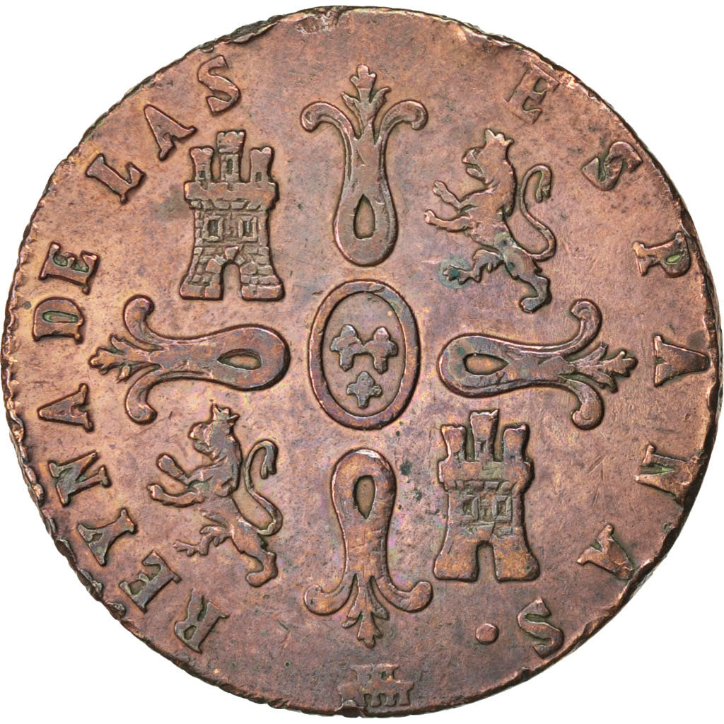 SPAIN, 8 Maravedis, 1844, Segovia, KM #531.3, VF(20-25), Copper, 10.07