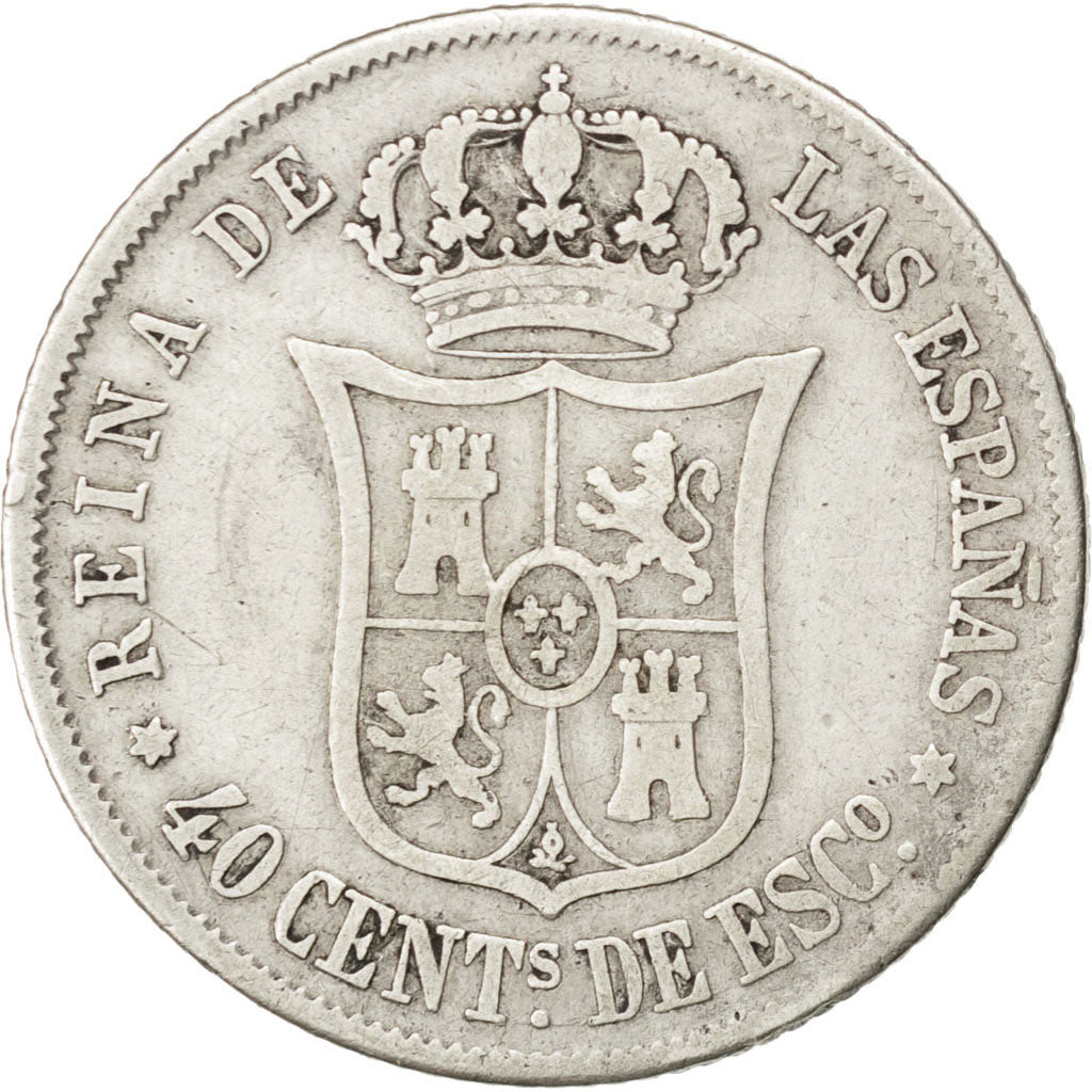 Spagna, Isabel II, 40 Centimos, 1864, MB, Argento, KM:628.2