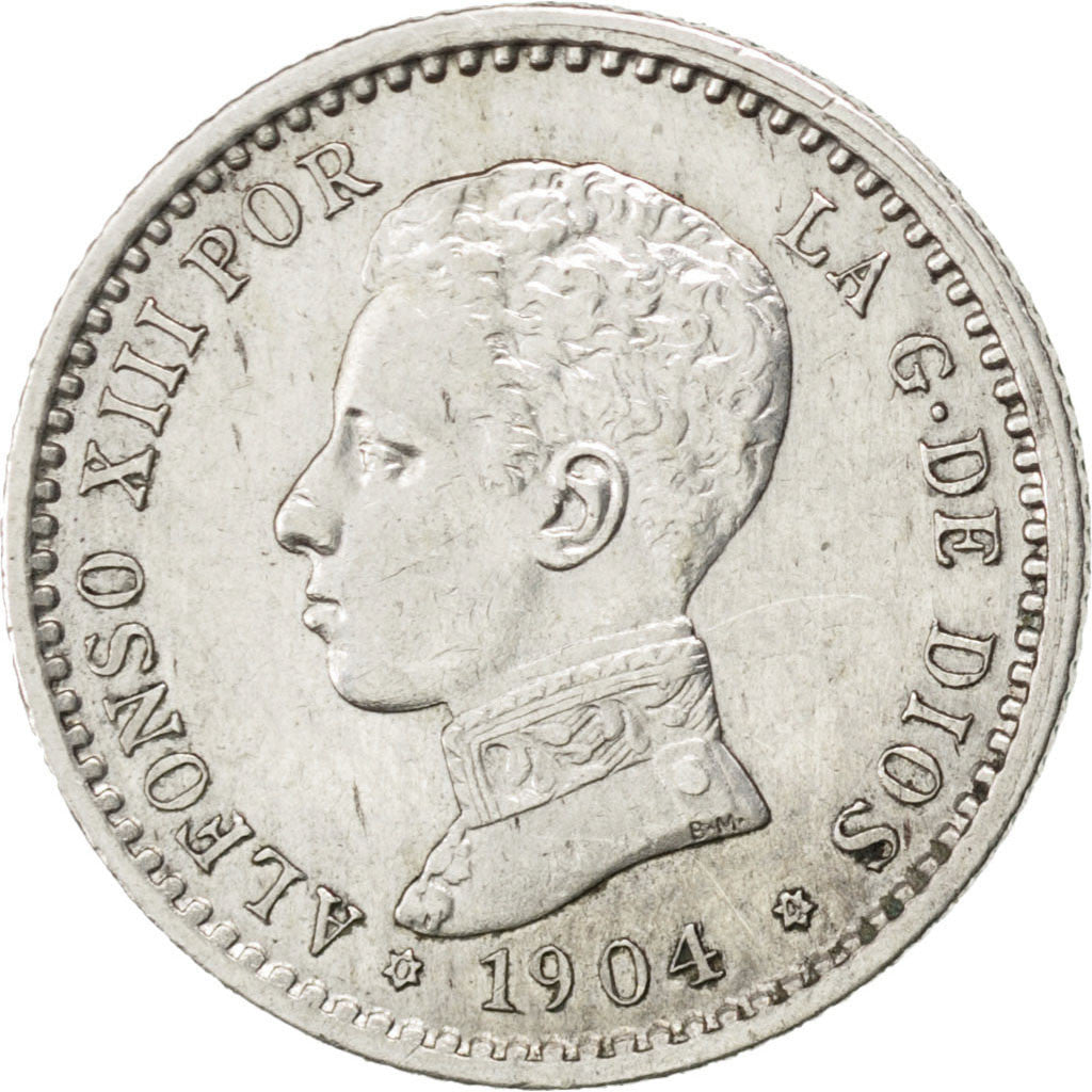 Moneda, España, Alfonso XIII, 50 Centimos, 1904, MBC+, Plata, KM:723