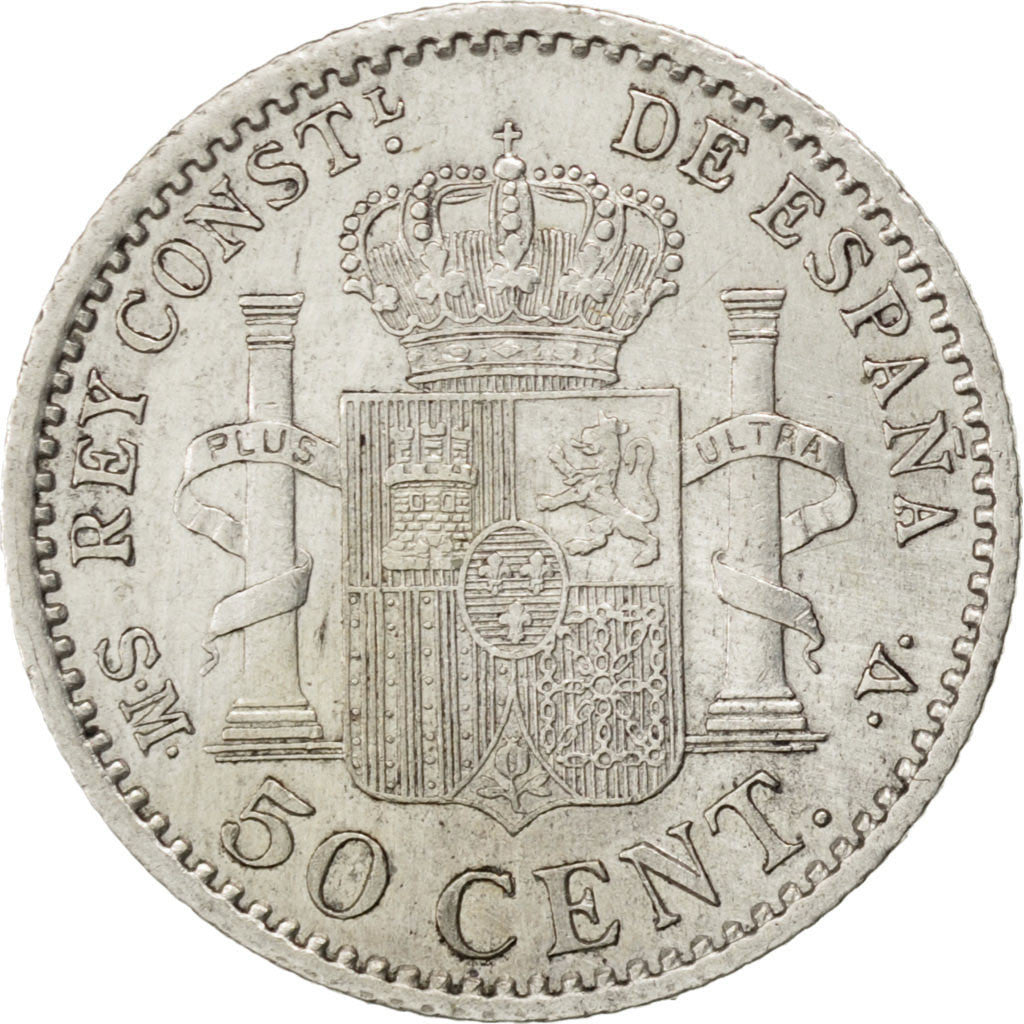 Moneda, España, Alfonso XIII, 50 Centimos, 1904, MBC+, Plata, KM:723