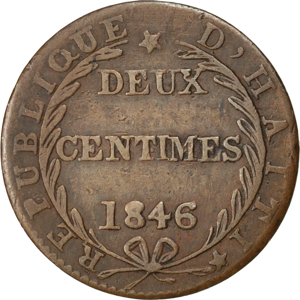 Haiti, 2 Centimes, 1846, MB+, Rame, KM:27.1