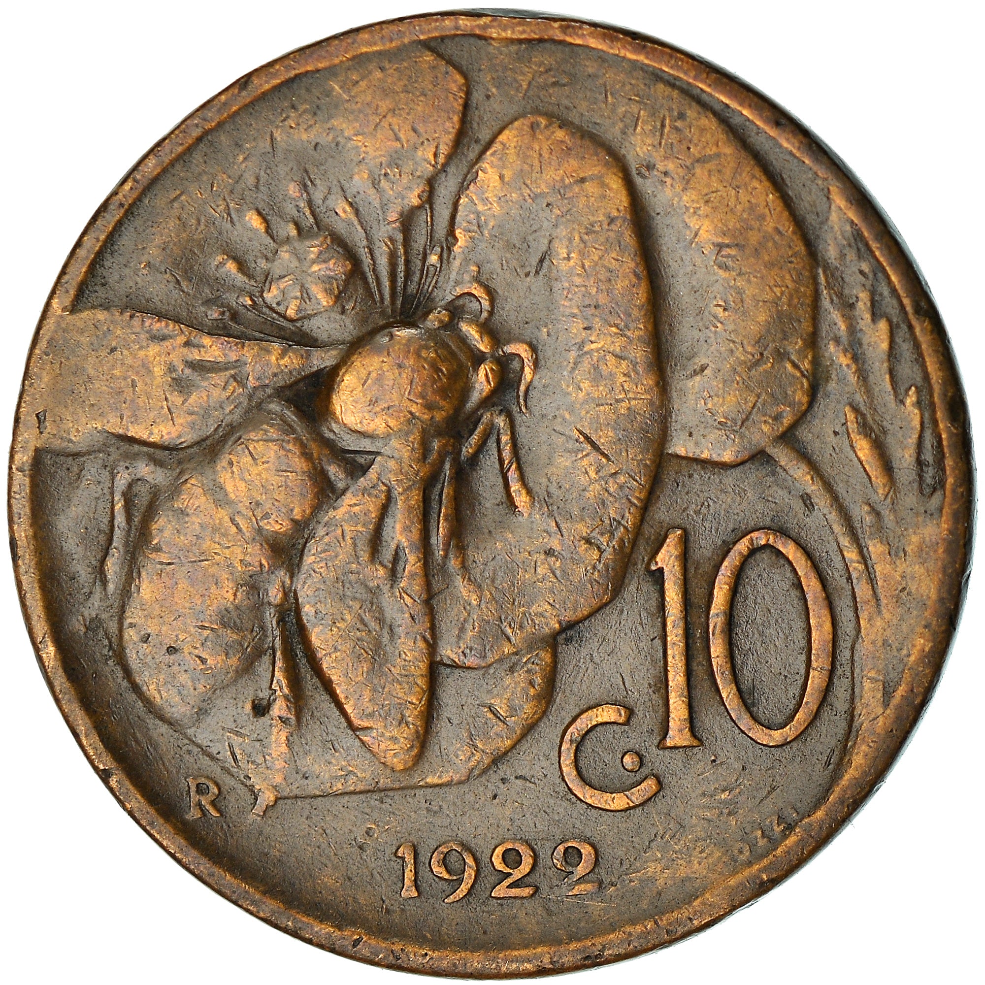 Coin, Italy, Vittorio Emanuele III, 10 Centesimi, 1922, Rome, VF(30-35), Bronze