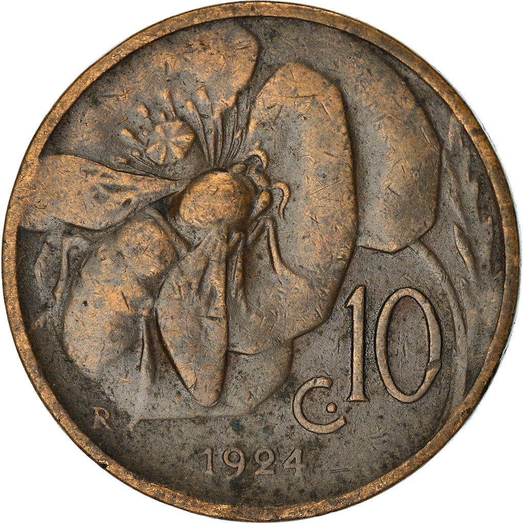 Coin, Italy, Vittorio Emanuele III, 10 Centesimi, 1924, Rome, VF(20-25), Bronze