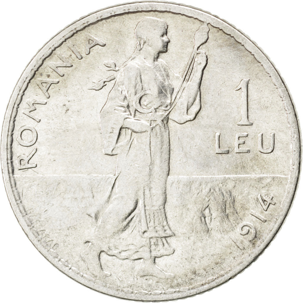 ROMANIA, Leu, 1914, KM #42, EF(40-45), Silver, 23, 4.96