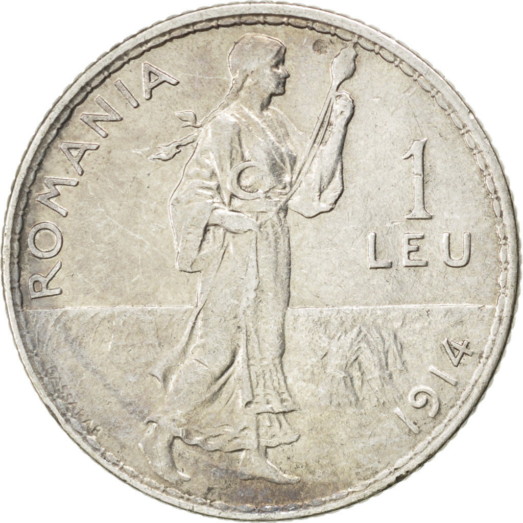 Romania, Carol I, Leu, 1914, BB, Argento, KM:42