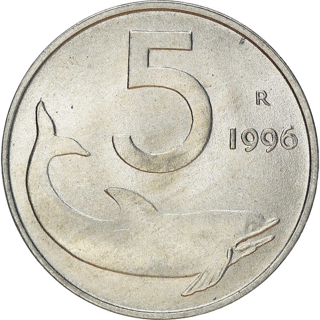 Moeda, Itália, 5 Lire, 1996, Rome, MS(63), Alumínio, KM:92