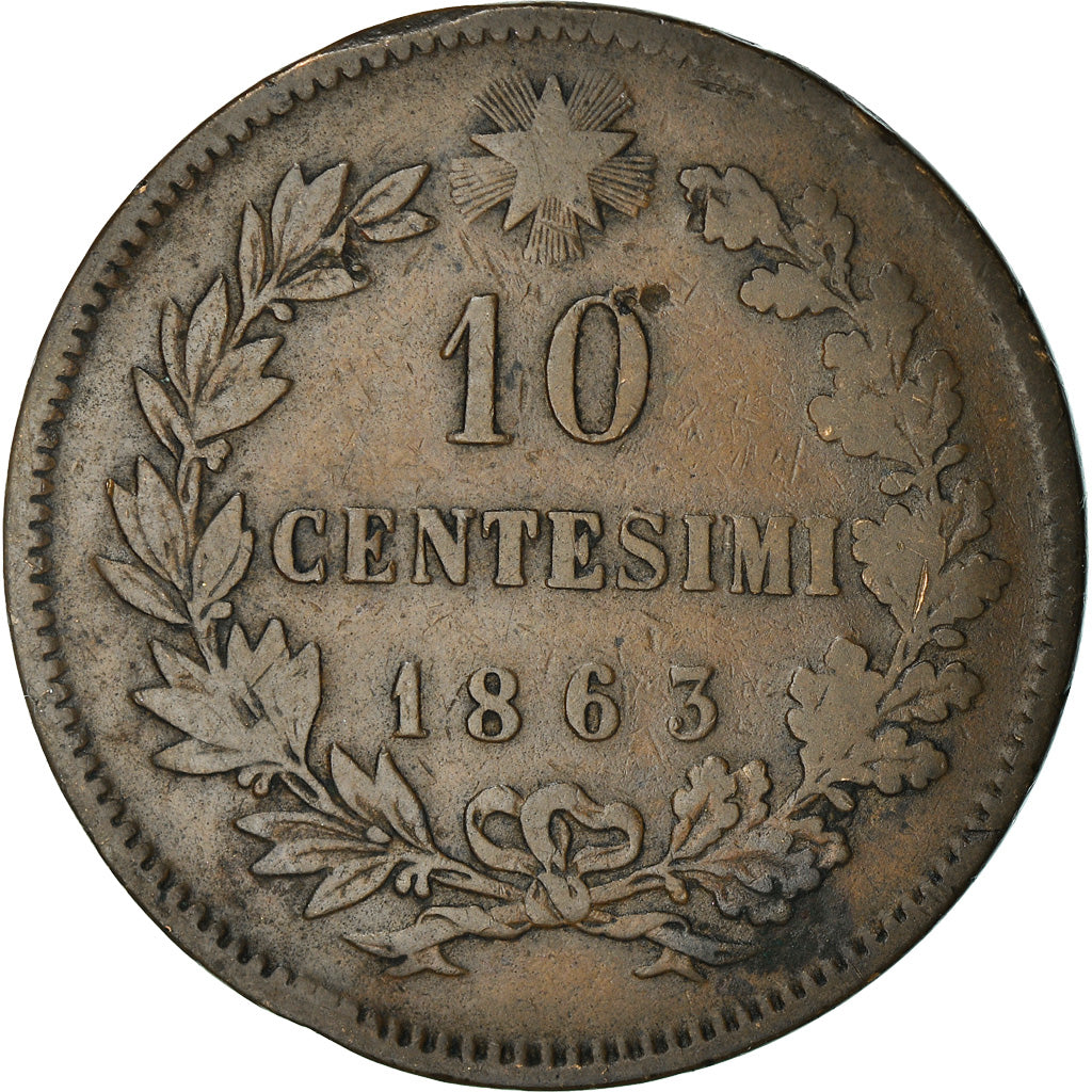 Moneta, Włochy, Vittorio Emanuele II, 10 Centesimi, 1863, Milan, VF(30-35)