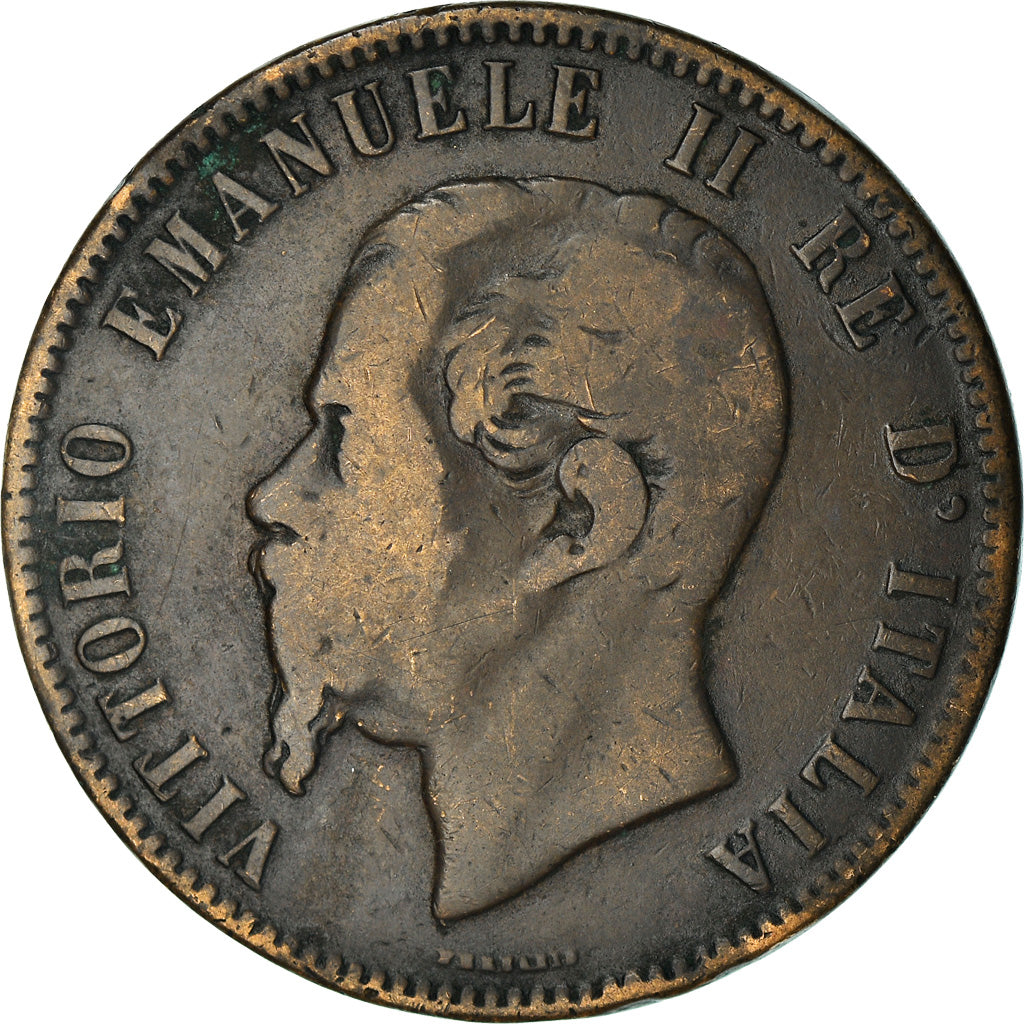 Moneda, Italia, Vittorio Emanuele II, 10 Centesimi, 1863, Milan, BC+, Cobre