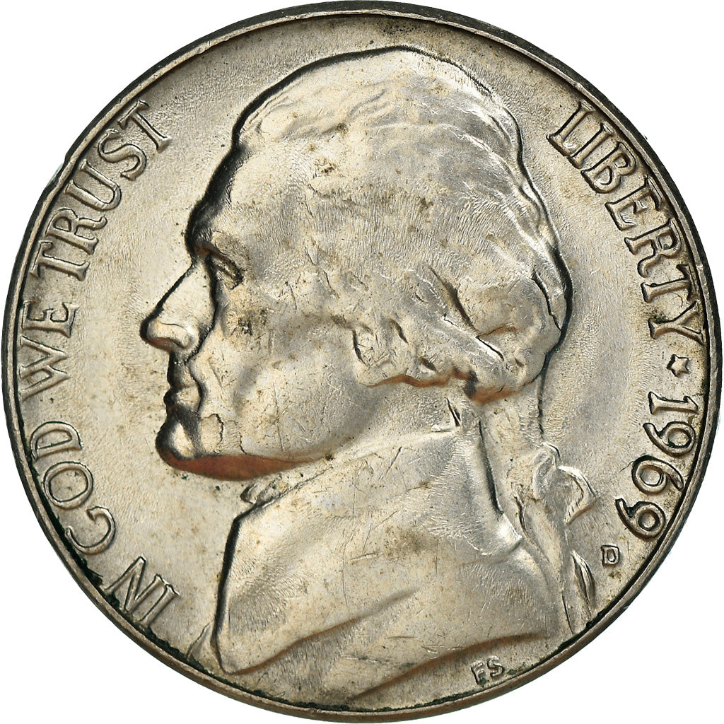 Moneta, USA, 5 Cents, 1969, Denver, EF(40-45), Miedź-Nikiel, KM:A192