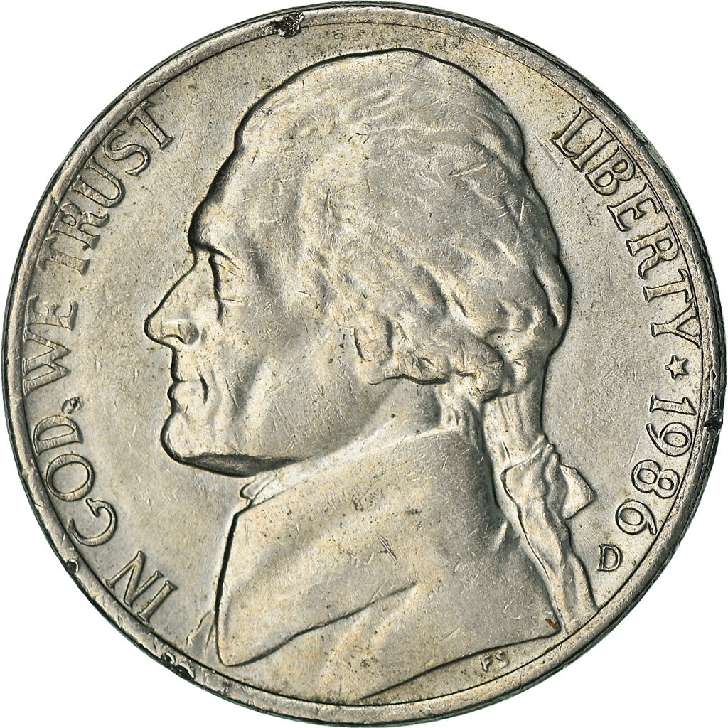 Coin, United States, 5 Cents, 1986, Denver, EF(40-45), Copper-nickel, KM:A192