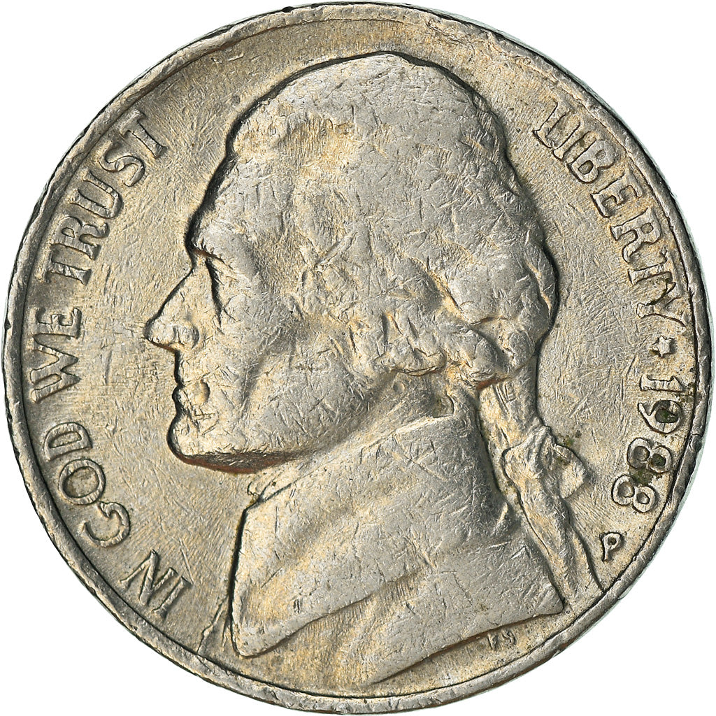 Moneda, Estados Unidos, 5 Cents, 1988, Philadelphia, BC+, Cobre - níquel