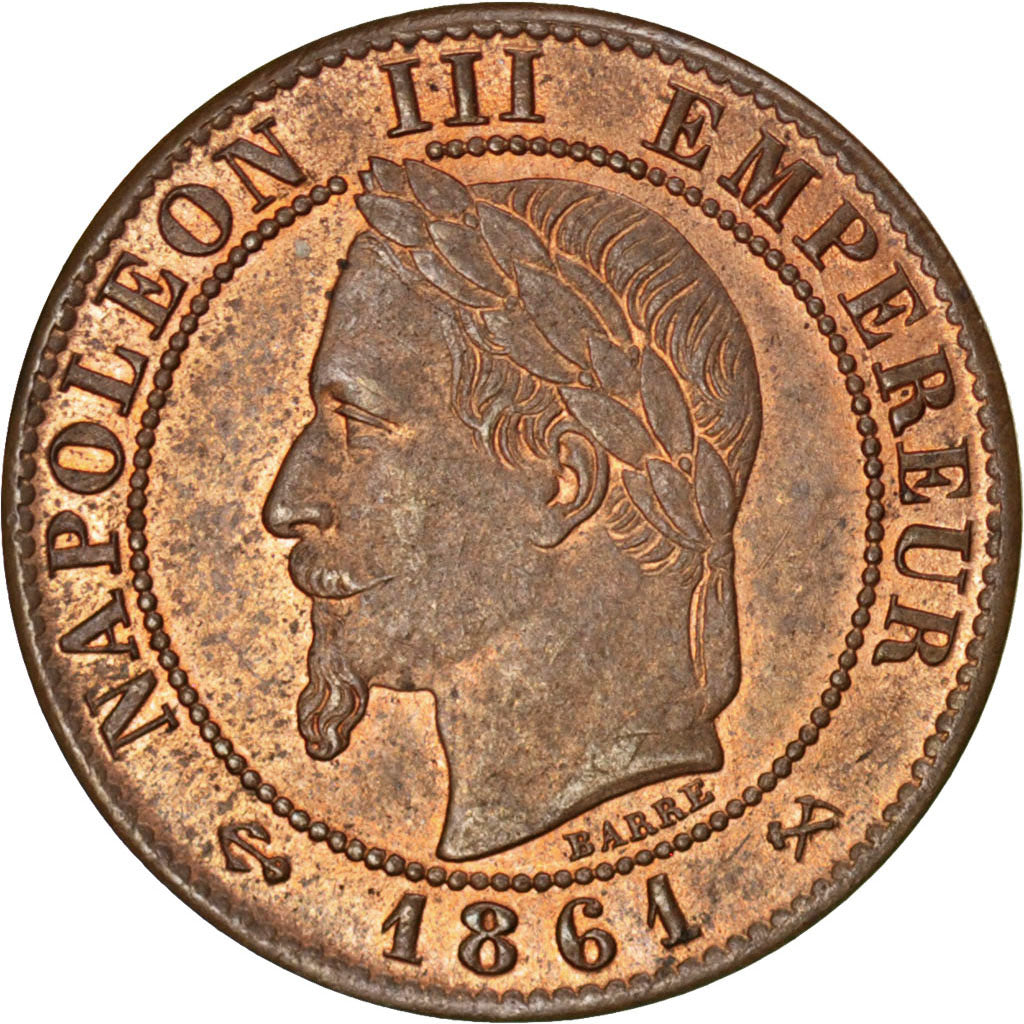 Coin, France, Napoleon III, Napoléon III, Centime, 1861, Bordeaux, MS(60-62)