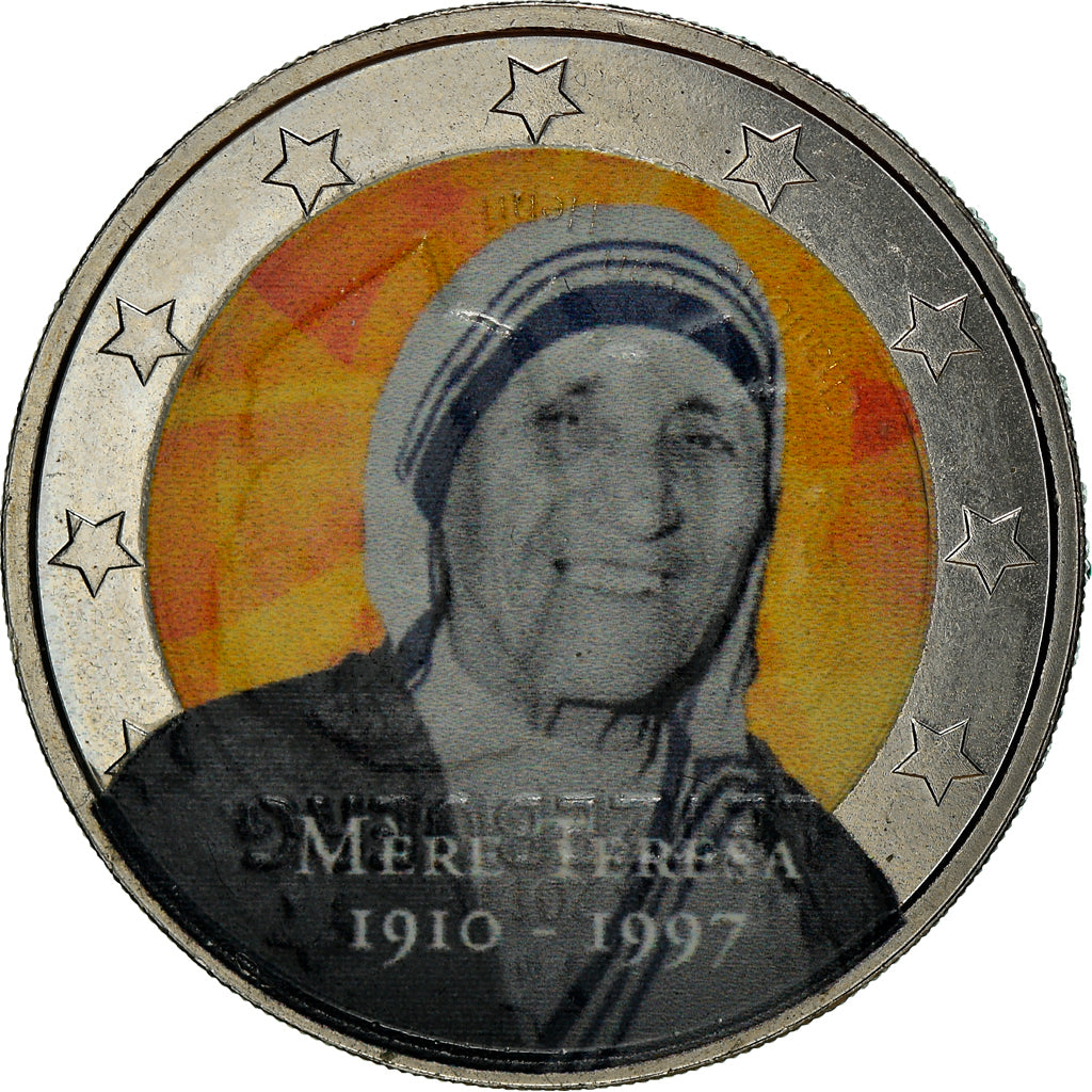 Luxembourg, Mère Teresa, 2 Euro, 2011, Colourized, AU(55-58), Bi-Metallic