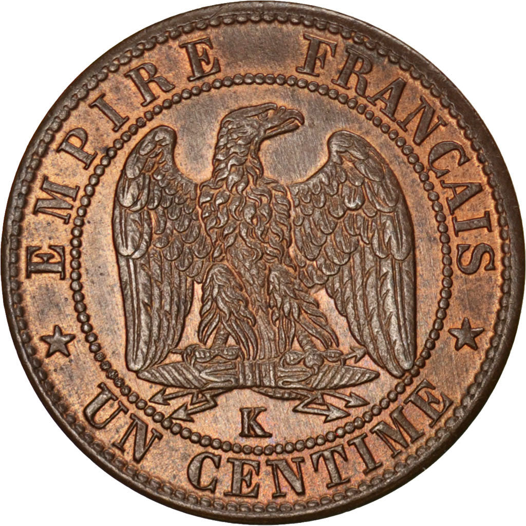 FRANCE, Napoléon III, Centime, 1861, Bordeaux, KM #795.3, AU(55-58), Bronze, G..