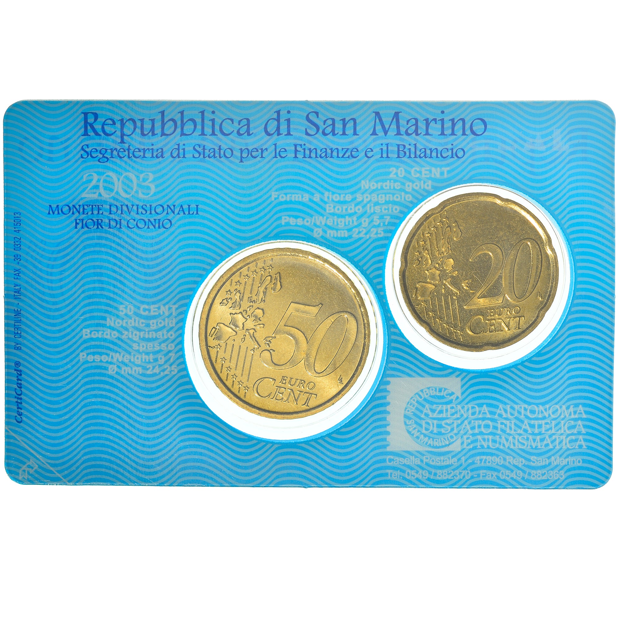 San Marino, Set, 20 et 50 euro cent, 2003, Rome, BU, MS(65-70)