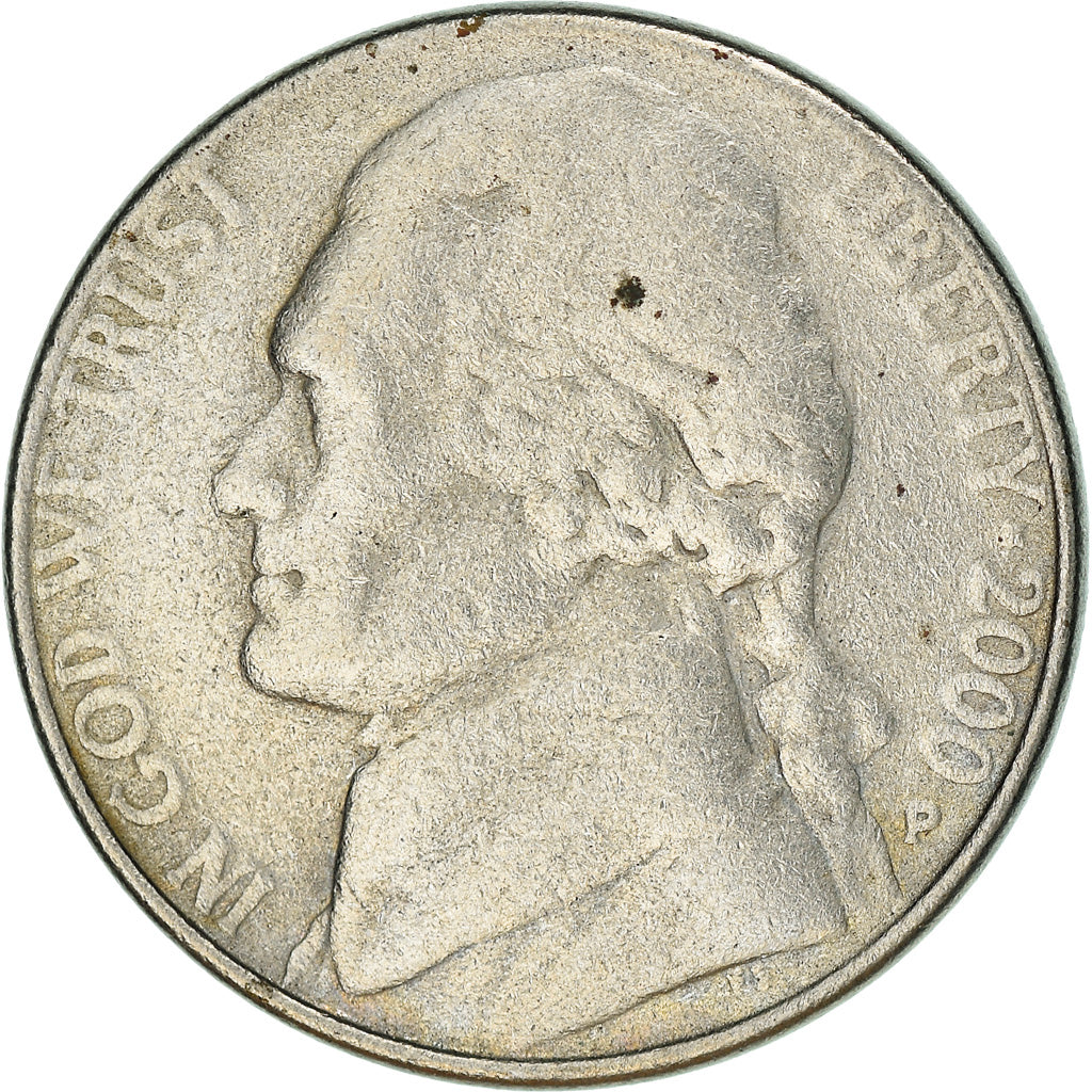 Coin, United States, Jefferson Nickel, 5 Cents, 2000, U.S. Mint, Philadelphia