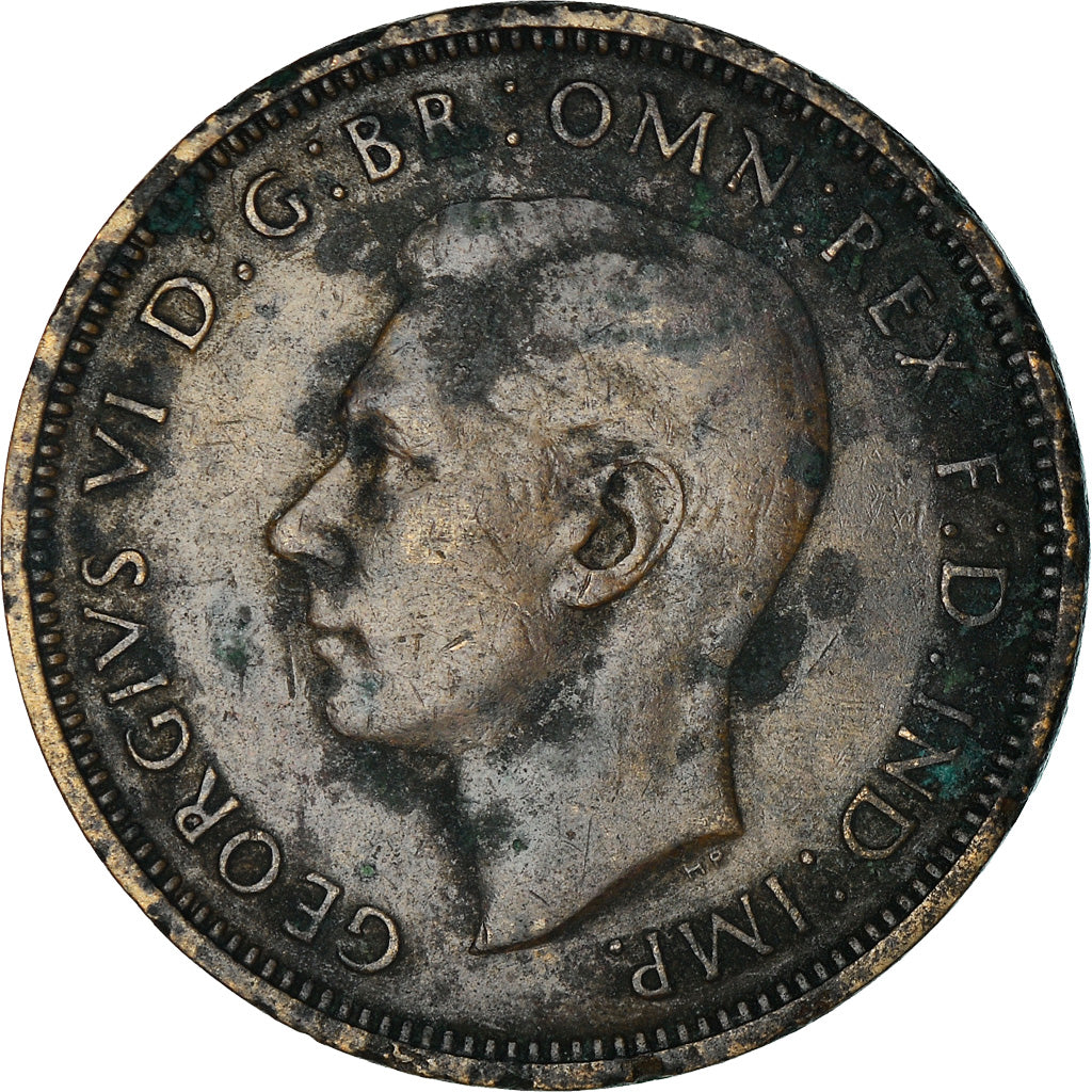 Coin, Great Britain, George VI, 1/2 Penny, 1942, F(12-15), Bronze, KM:844
