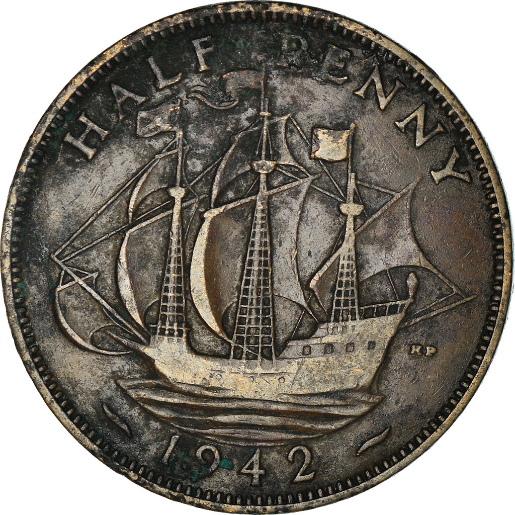 Coin, Great Britain, George VI, 1/2 Penny, 1942, F(12-15), Bronze, KM:844