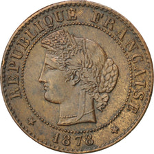 FRANCE, Cérès, Centime, 1878, Paris, KM #826.1, EF(40-45), Bronze, Gadoury #88,