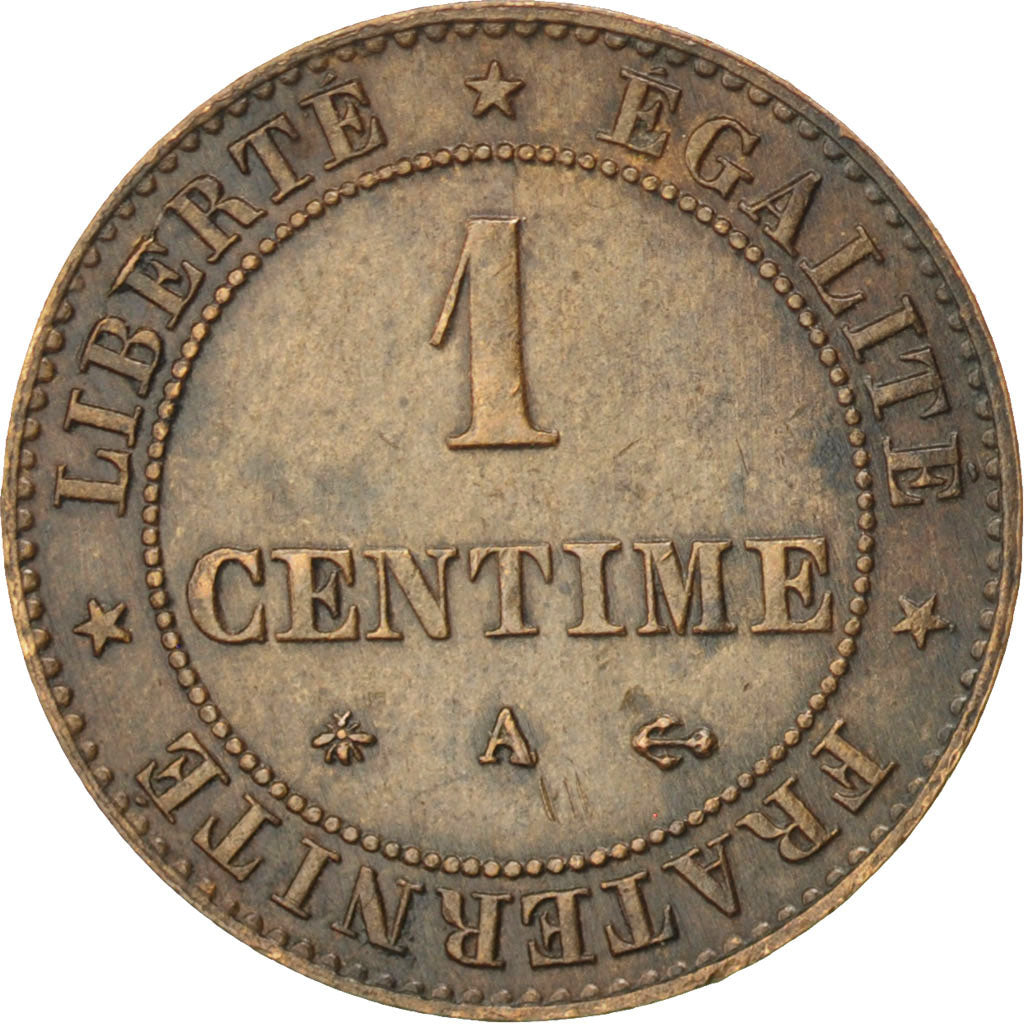 FRANCE, Cérès, Centime, 1878, Paris, KM #826.1, EF(40-45), Bronze, Gadoury #88,