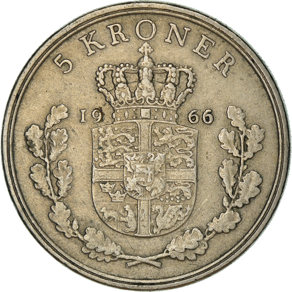 Monnaie, Danemark, Frederik IX, 5 Kroner, 1966, Copenhagen, TTB, Copper-nickel