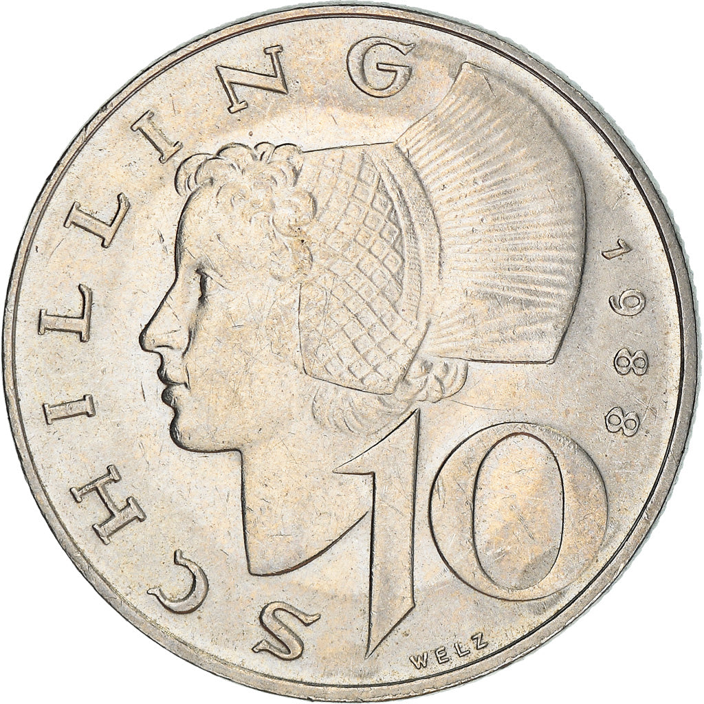Coin, Austria, 10 Schilling, 1988, AU(50-53), Copper-Nickel Plated Nickel
