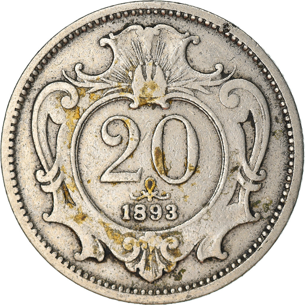 Coin, Austria, Franz Joseph I, 20 Heller, 1893, VF(30-35), Nickel, KM:2803