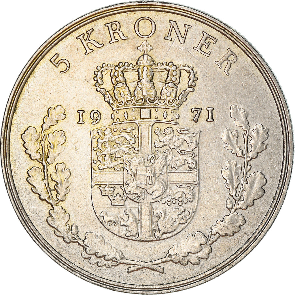 Coin, Denmark, Olav V, 5 Kroner, 1971, EF(40-45), Copper-nickel, KM:853.1