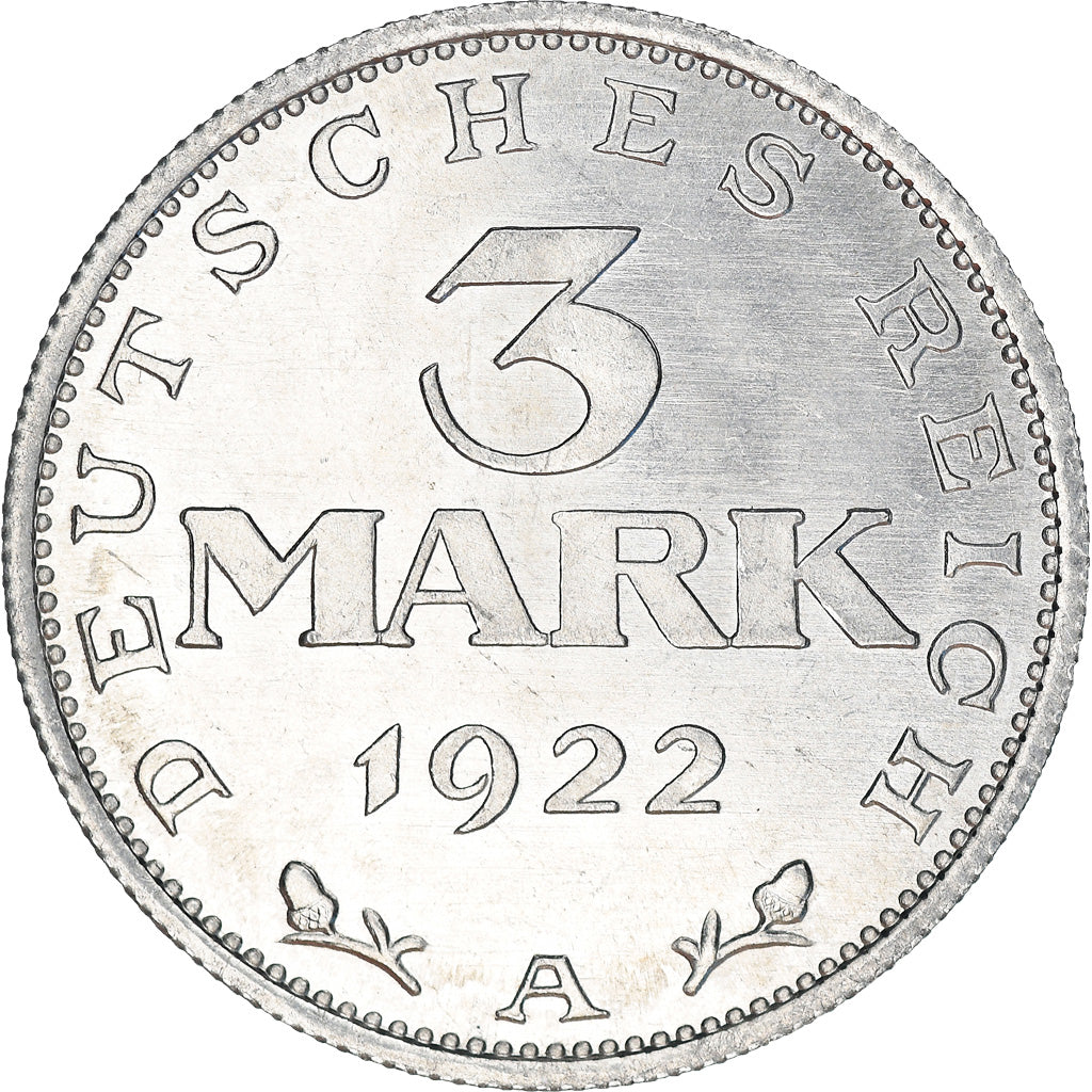 Coin, GERMANY, WEIMAR REPUBLIC, 3 Mark, 1922, Berlin, MS(63), Aluminum, KM:28
