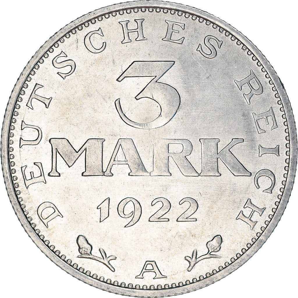 Münze, Deutschland, Weimarer Republik, 3 Mark, 1922, Berlin, VZ, Aluminium