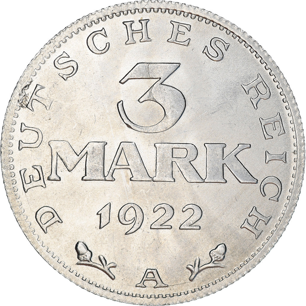 Coin, GERMANY, WEIMAR REPUBLIC, 3 Mark, 1922, Berlin, AU(50-53), Aluminum, KM:28