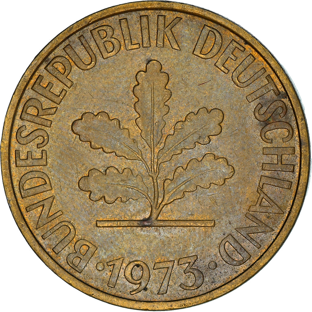 Coin, GERMANY - FEDERAL REPUBLIC, 10 Pfennig, 1973, Munich, EF(40-45), Brass