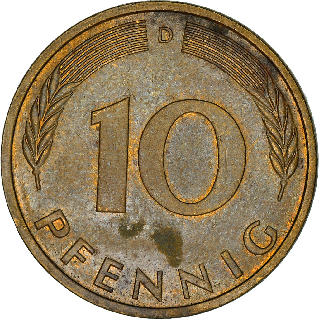 Coin, GERMANY - FEDERAL REPUBLIC, 10 Pfennig, 1973, Munich, EF(40-45), Brass