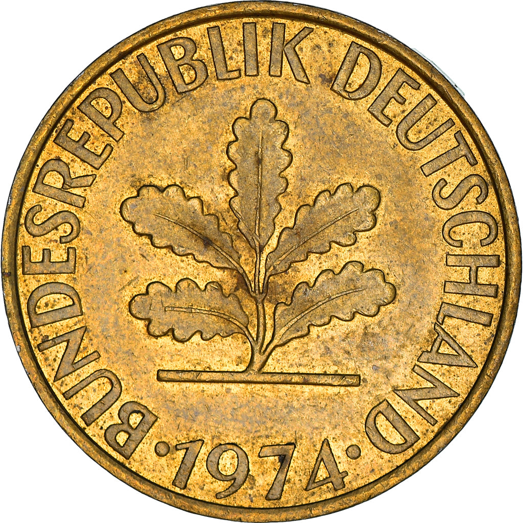 Coin, GERMANY - FEDERAL REPUBLIC, 10 Pfennig, 1974, Hambourg, EF(40-45), Brass