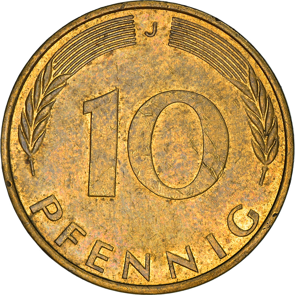 Coin, GERMANY - FEDERAL REPUBLIC, 10 Pfennig, 1974, Hambourg, EF(40-45), Brass