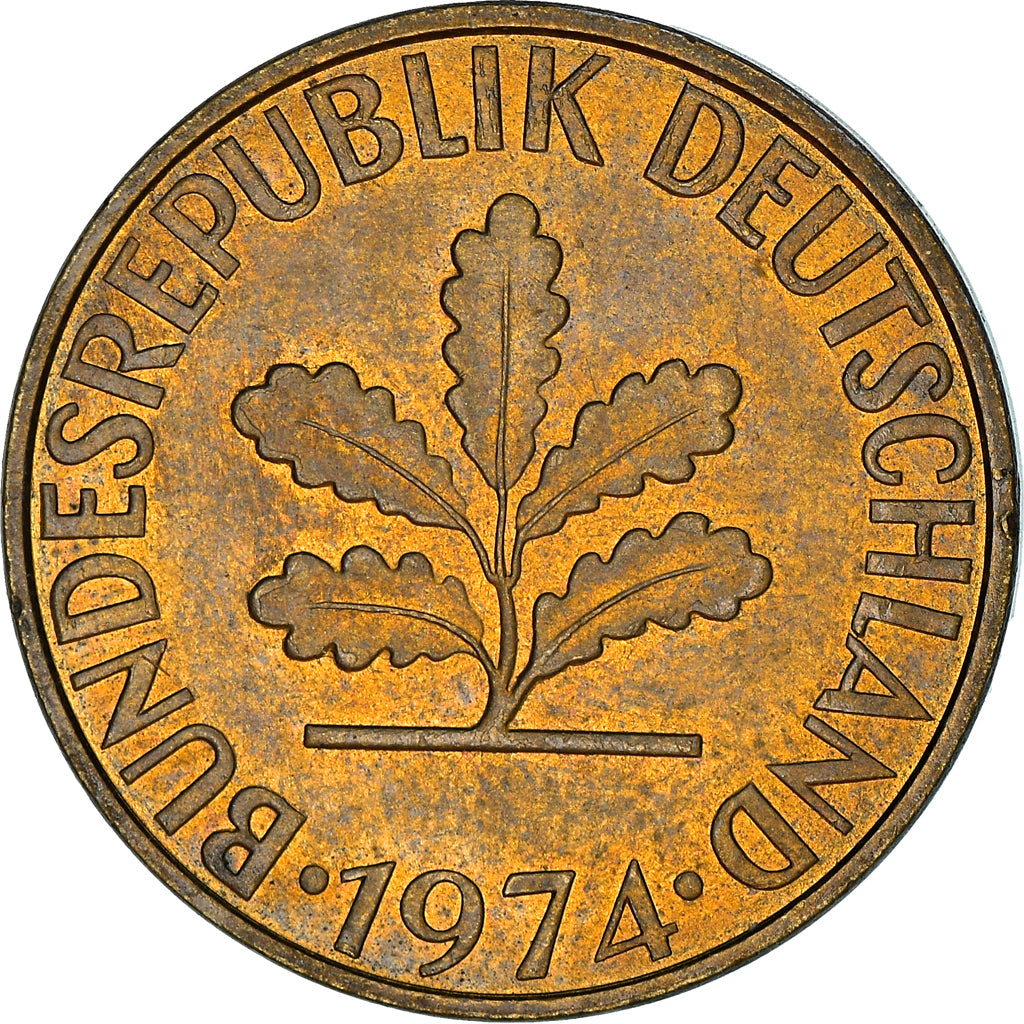 Coin, GERMANY - FEDERAL REPUBLIC, 10 Pfennig, 1974, Hambourg, EF(40-45), Brass