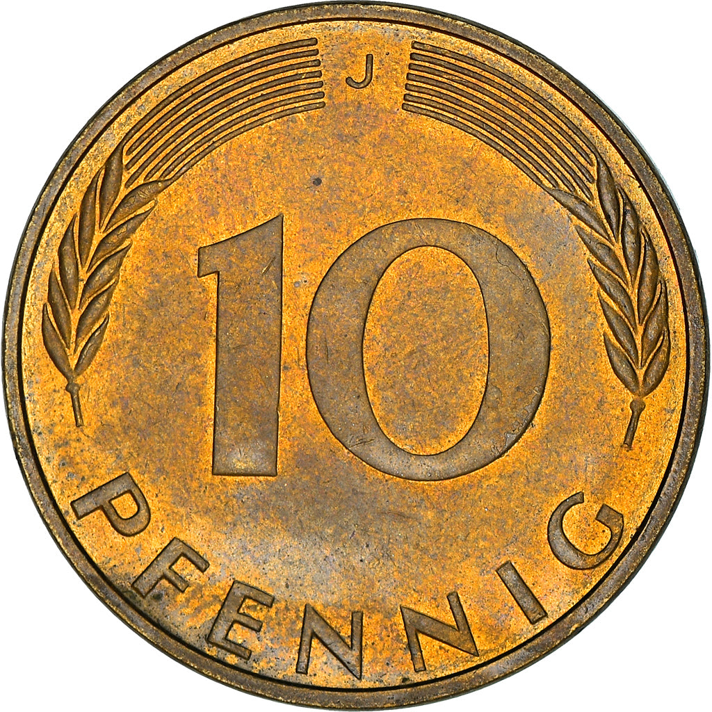 Coin, GERMANY - FEDERAL REPUBLIC, 10 Pfennig, 1974, Hambourg, EF(40-45), Brass