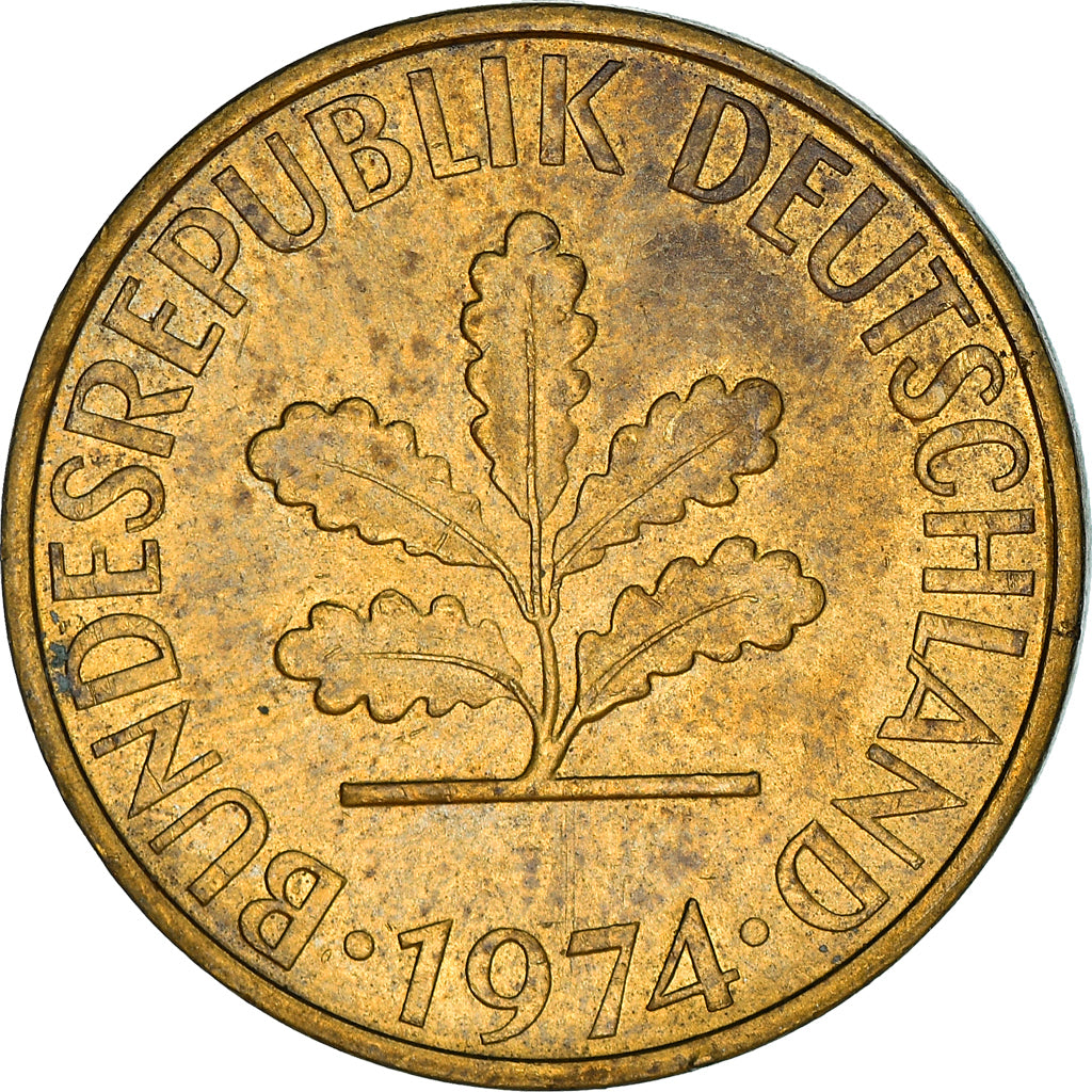Munten, Federale Duitse Republiek, 10 Pfennig, 1974, Karlsruhe, ZF, Brass Clad
