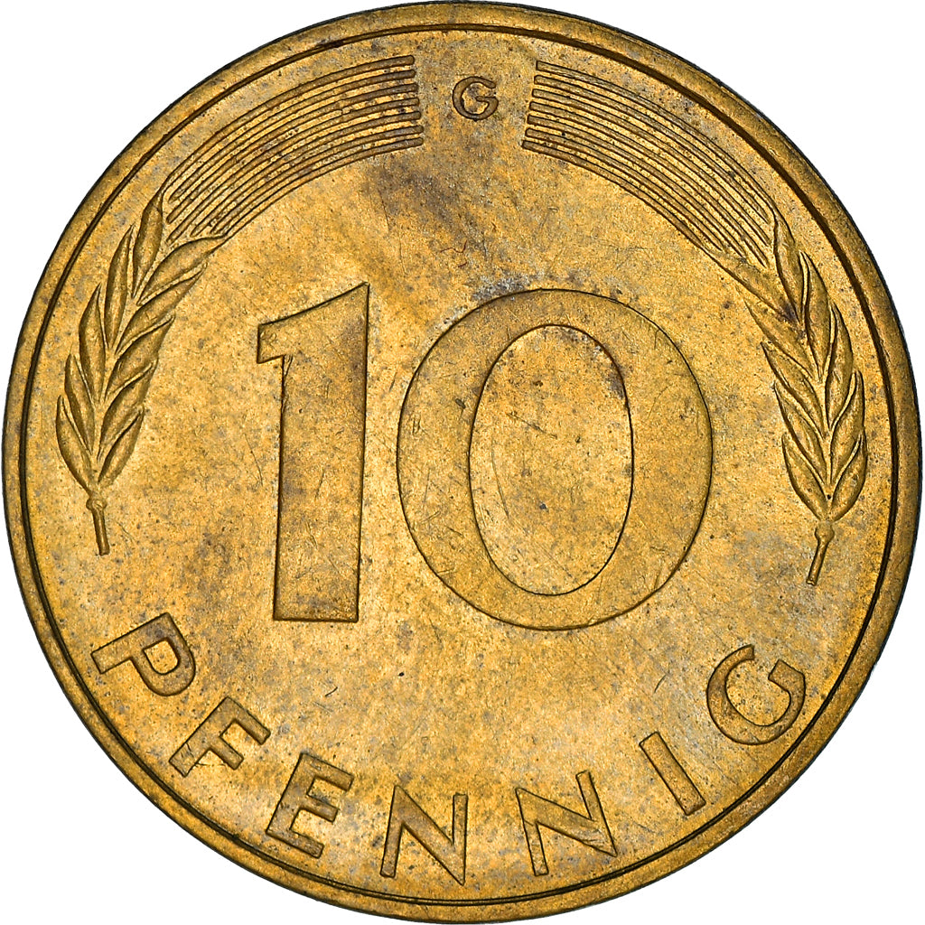 Munten, Federale Duitse Republiek, 10 Pfennig, 1974, Karlsruhe, ZF, Brass Clad