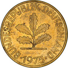 Coin, GERMANY - FEDERAL REPUBLIC, 10 Pfennig, 1975, Stuttgart, EF(40-45), Brass