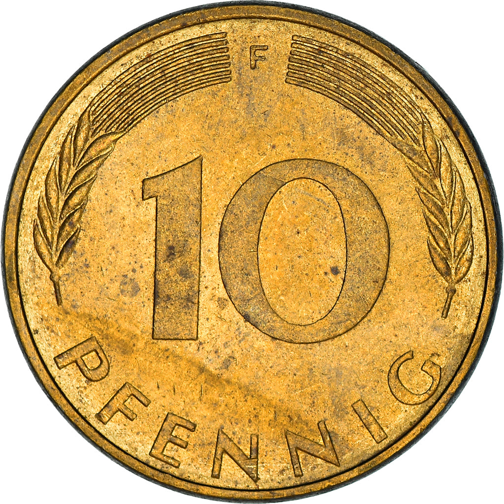 Coin, GERMANY - FEDERAL REPUBLIC, 10 Pfennig, 1975, Stuttgart, EF(40-45), Brass