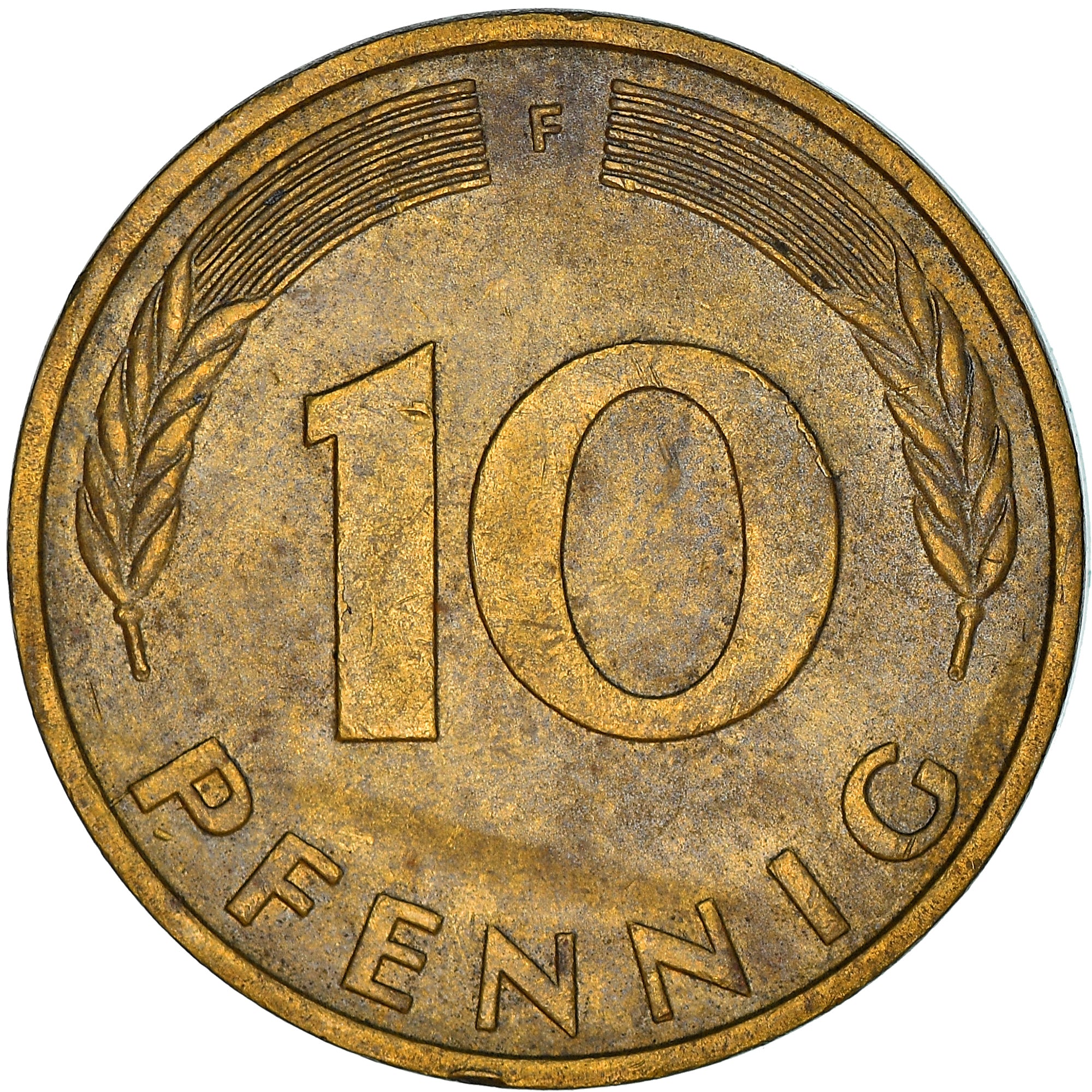 Coin, GERMANY - FEDERAL REPUBLIC, 10 Pfennig, 1975, Stuttgart, EF(40-45), Brass