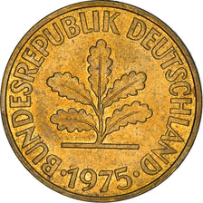 Coin, GERMANY - FEDERAL REPUBLIC, 10 Pfennig, 1975, Munich, EF(40-45), Brass