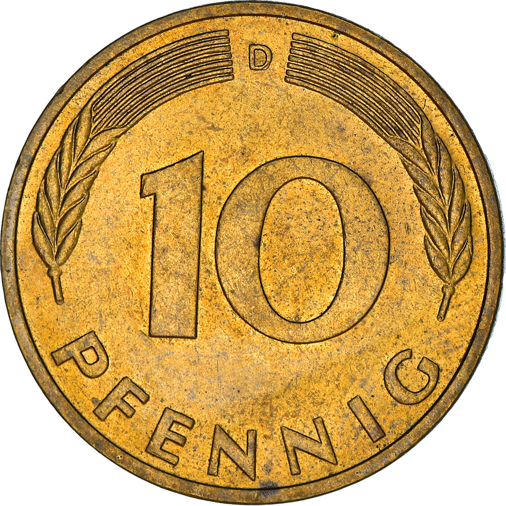 Coin, GERMANY - FEDERAL REPUBLIC, 10 Pfennig, 1975, Munich, EF(40-45), Brass