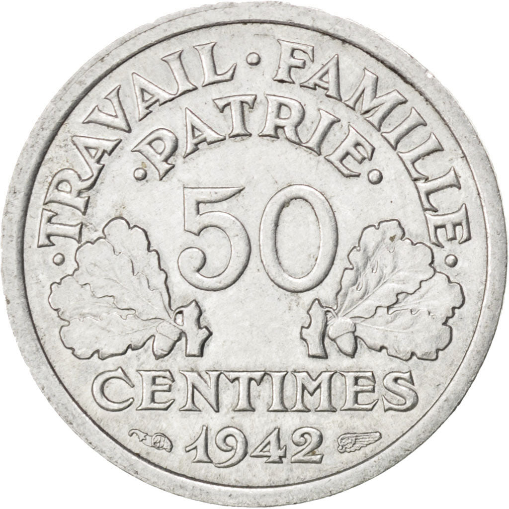 Francia, Bazor, 50 Centimes, 1942, BB+, Alluminio, KM:914.1, Gadoury:425