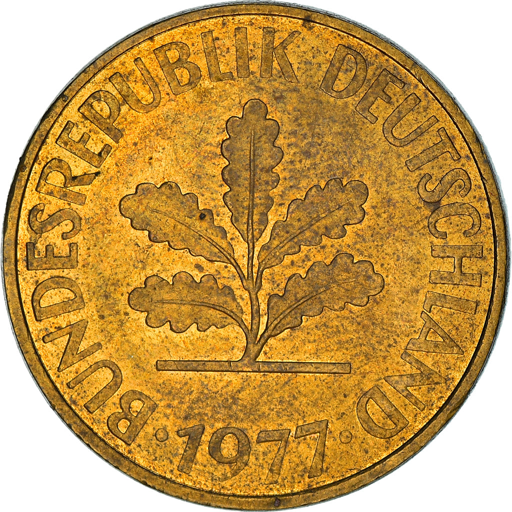 Moneta, Niemcy - RFN, 10 Pfennig, 1977, Hambourg, VF(30-35), Mosiądz powlekany