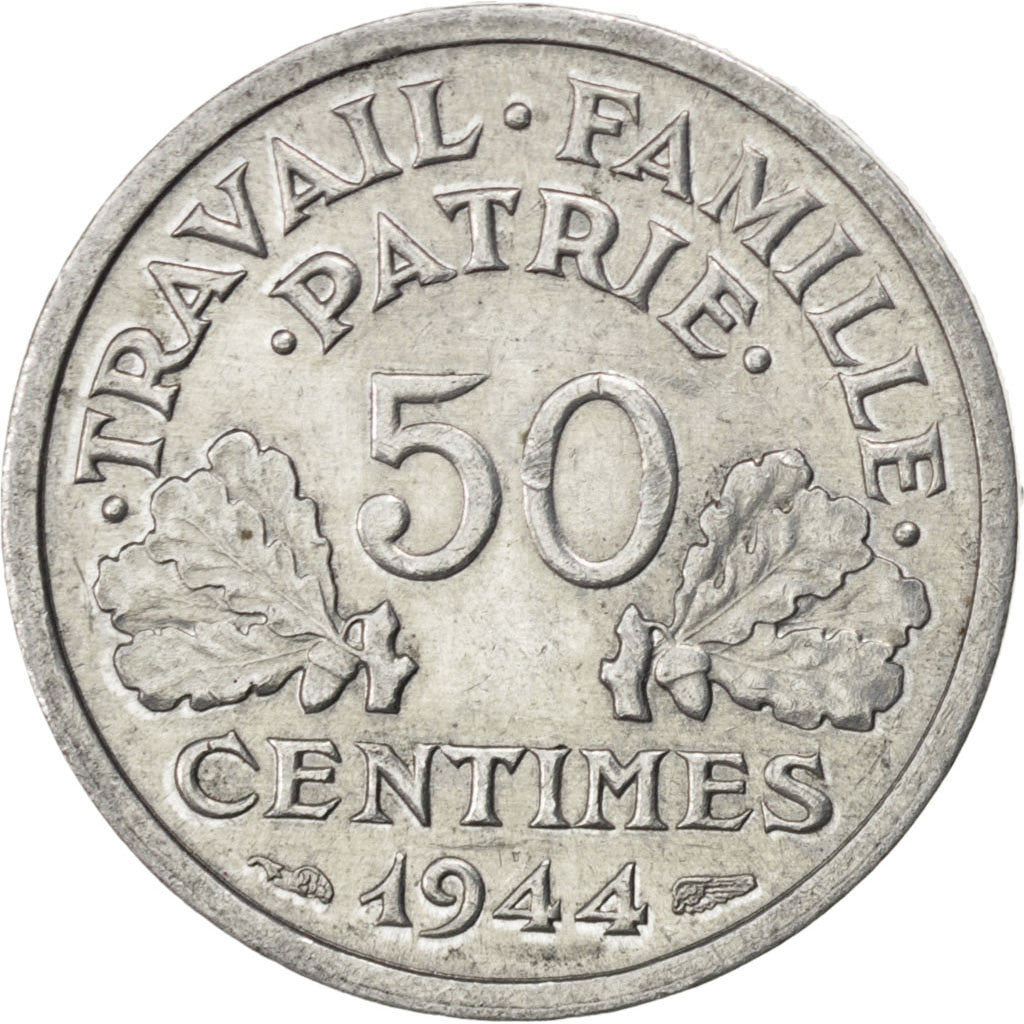 FRANCE, Bazor, 50 Centimes, 1944, Beaumont - Le Roger, KM #914.2, AU(50-53),...